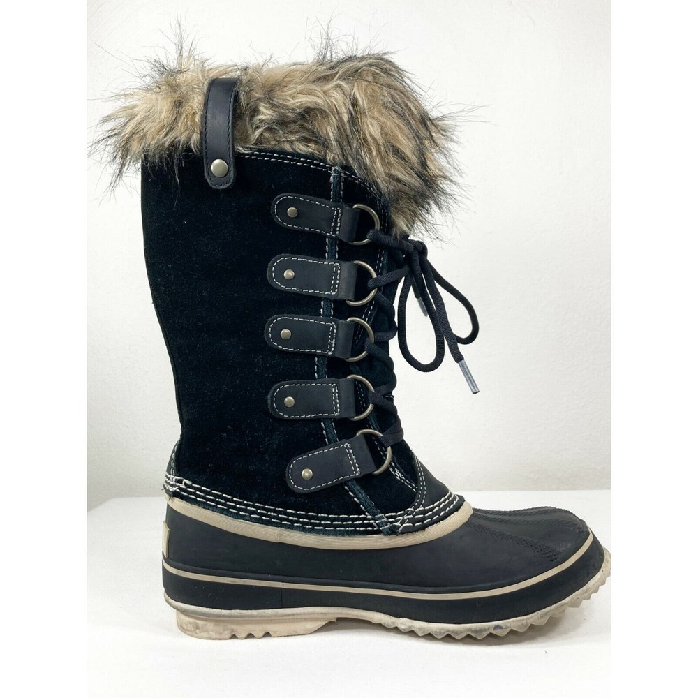 Sorel Joan of Artic Winter Black Waterproof Boots Suede Fur Snow Shoe US 6 EU 37 - Picture 5 of 12